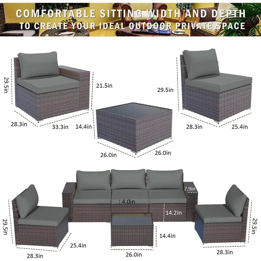 Patio Furniture Sets 6 Pieces Patio Sectional Outdoor Furniture Patio Sofa Chairs Set All Weather PE Rattan Wicker Couch Conver