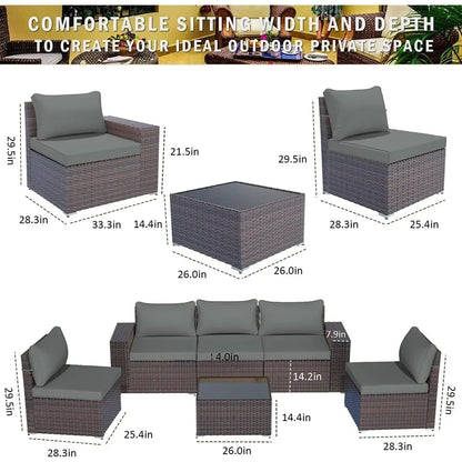 Patio Furniture Sets 6 Pieces Patio Sectional Outdoor Furniture Patio Sofa Chairs Set All Weather PE Rattan Wicker Couch Conver
