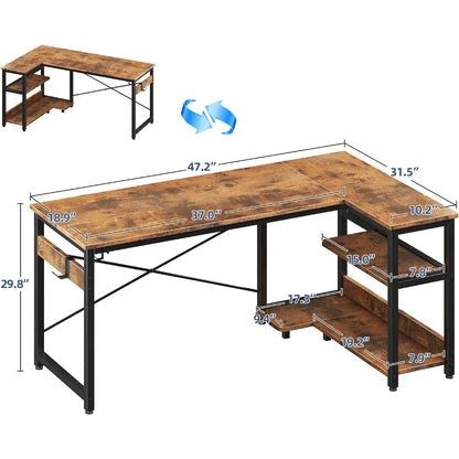48 Inch Corner Computer Desk with Storage and PC Stand, Compact L-Shaped Desk for Home Office and Gaming