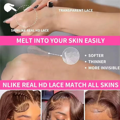 220 Density Full Frontal 13x4 HD Transparent Lace #4 Chocolate Brown Straight Short Bob Wig Human Hair Wigs Pre Plucked Wig