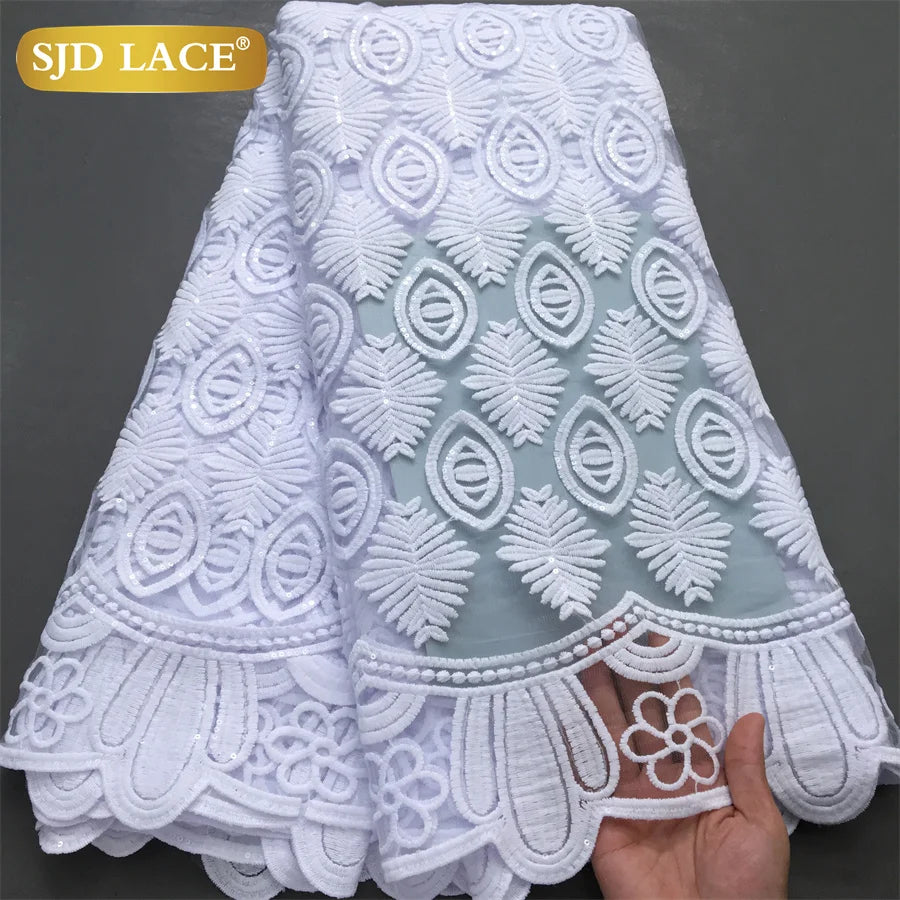 SJD LACE African Milk Silk Lace Fabric 2025 High Quality Nigerian White Mesh Embroidery Lace for Sewing Women Wedding Dress 4043
