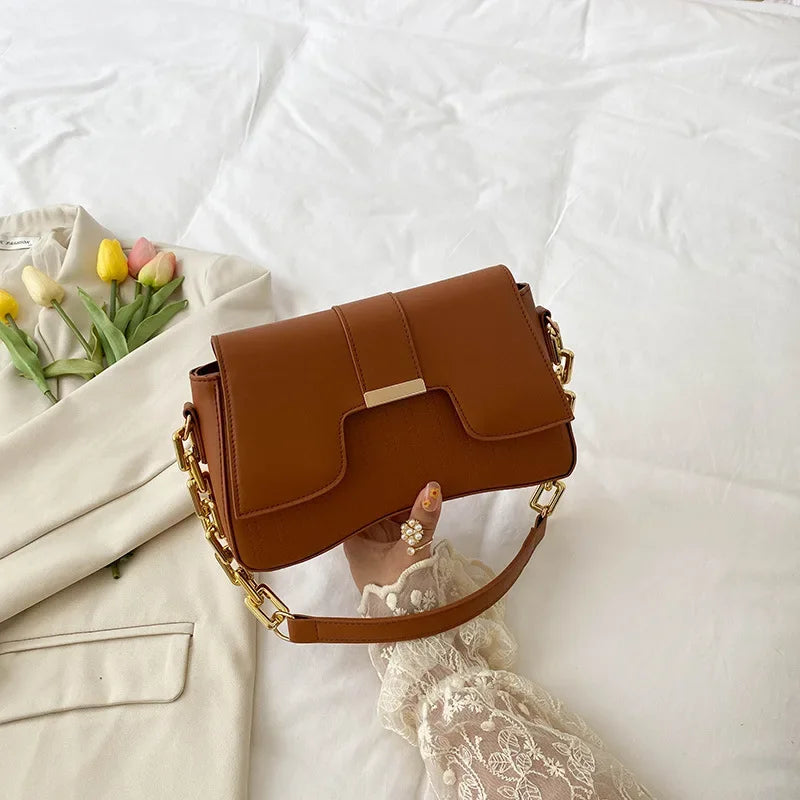 Fashion Acrylic Chain Shoulder Bag Ladies Handbags Casual Solid PU Leather Underarm Bags For Women Daily Used