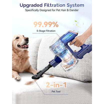 Cordless Vacuum Cleaner, 23kpa Powerful Lightweight Stick Vac with LED Headlights, 3 Modes, 45 Mins Runtime, Rechargeable Portab