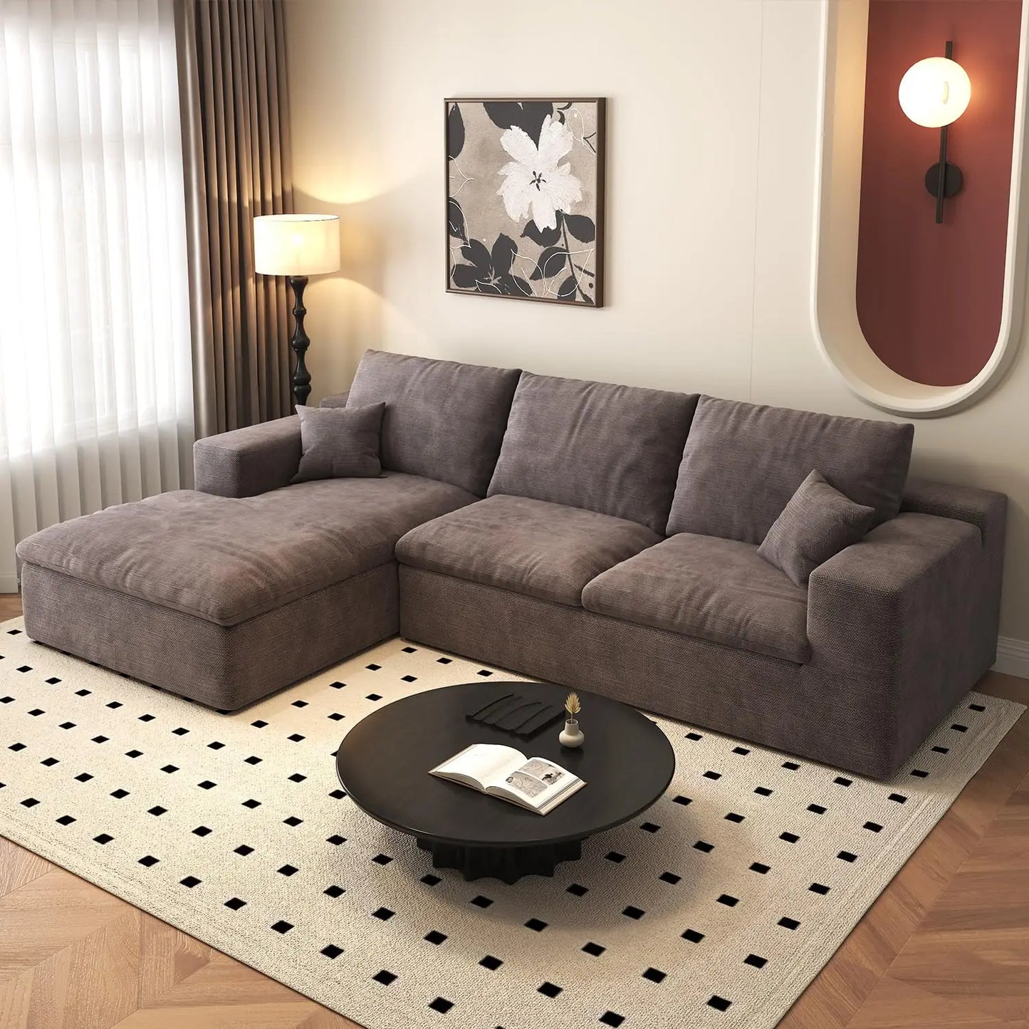 107'' L-Shaped Modern Modular Sectional Sofa Cloud Couch 4-Seat Chenille Deep-Seat Living Room Couch with Pillow Customized