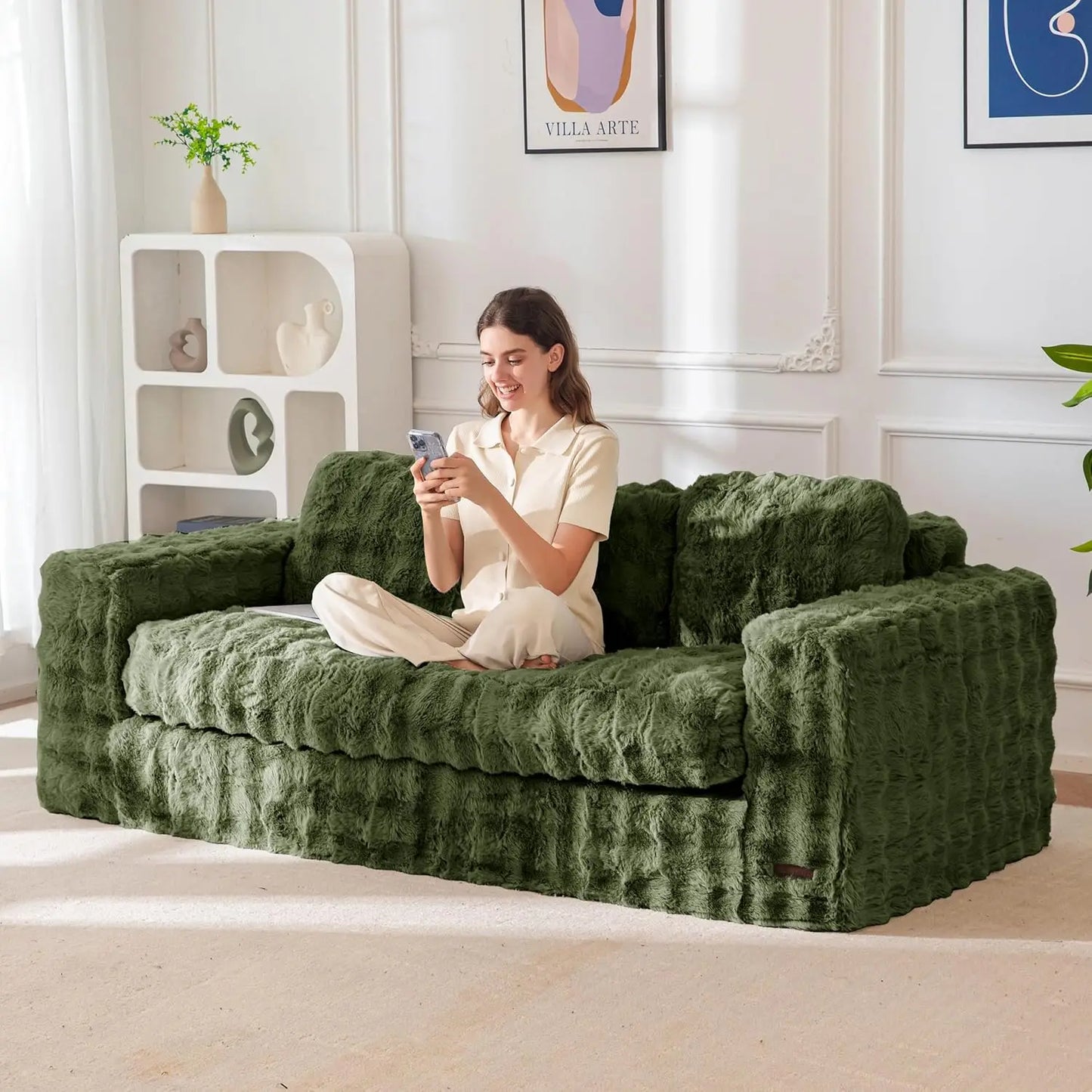 3 Seater Couch for Living Room, Boneless Couch with Tufted Cushion & Backrest, Upholstered Floor Sofa, Sofa in A, Customized