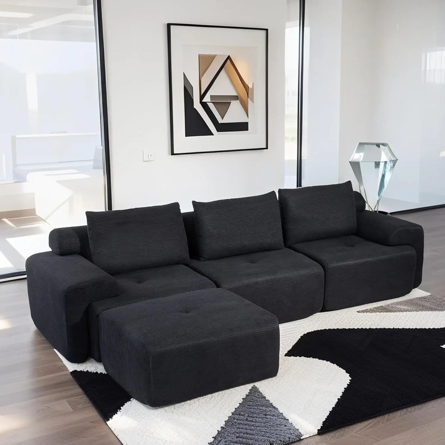 Fefances L-Shaped Sectional Couches for Living Room with Memory Foam & Steel Frame - No Assembly Convertible Sofa Bed, Modular