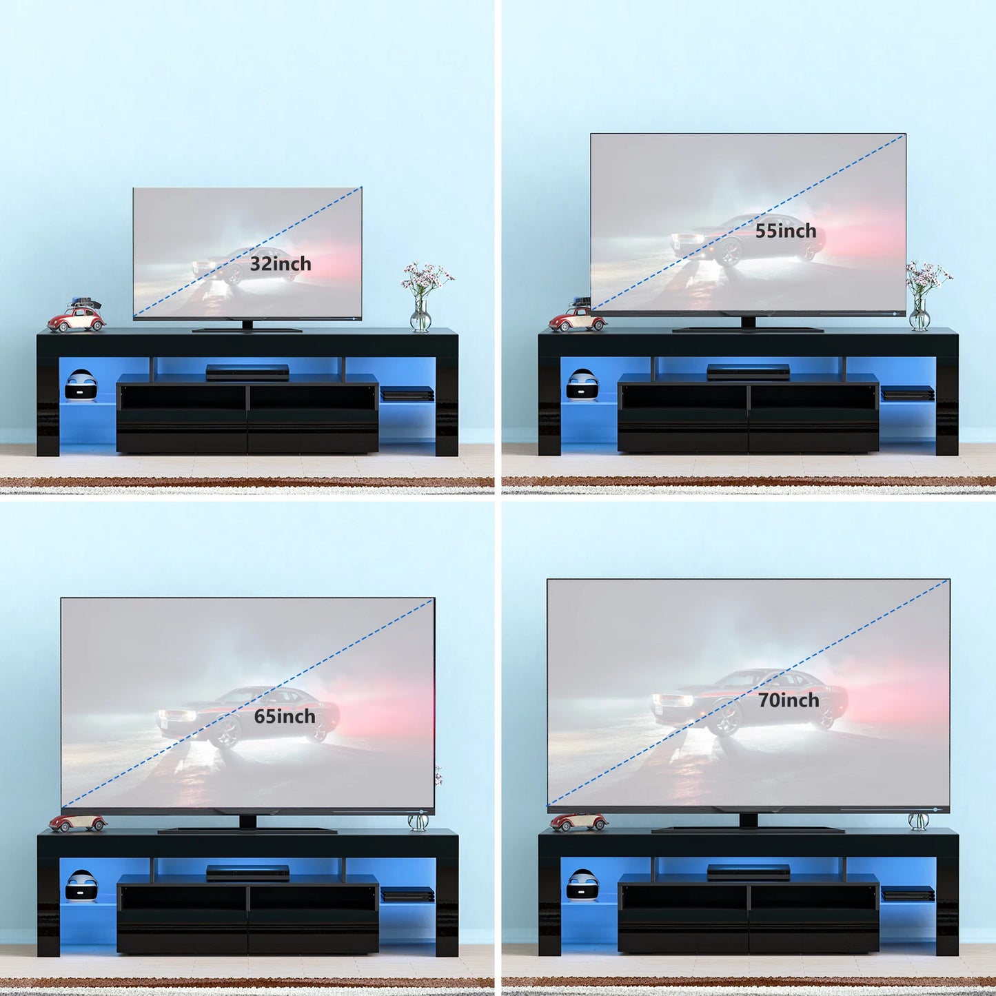 71IN LED TV Stand for 75/70/65 inch TV Modern Black Stand for Living Room with Storage Drawers High Gloss TV Cabinet