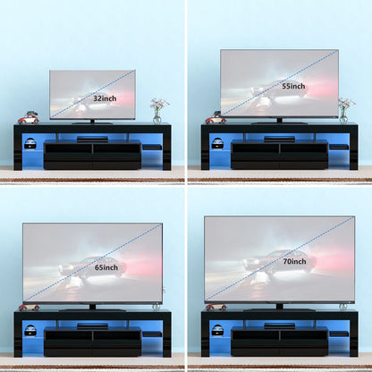 71IN LED TV Stand for 75/70/65 inch TV Modern Black Stand for Living Room with Storage Drawers High Gloss TV Cabinet