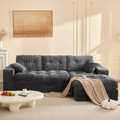 102" L-Shape Modular Sectional Sofa Deep Seat Corduroy Comfy Couch Ottoman Living Room Set, Customized