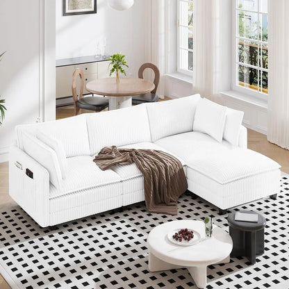109" L Shaped Cloud Sectional Couch, Comfy Corduroy Upholstered Modular Couches for Living Room, Modern 3 Seater, Customized