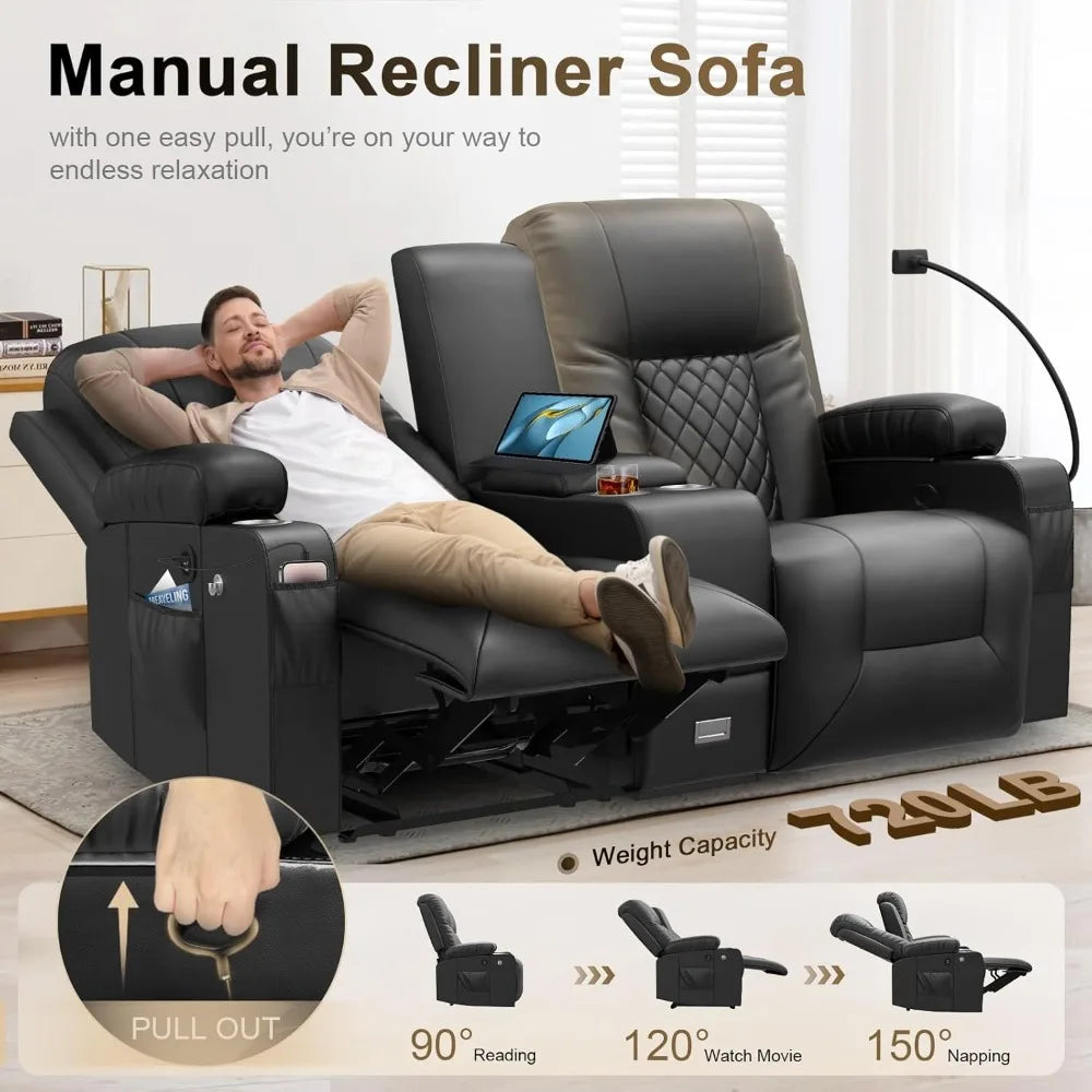 Large Loveseat Recliner, Loveseat Recliner Sofa with Storage Console, Recliner Chair with USB Ports, 2 Cell Phone Holders, Cup