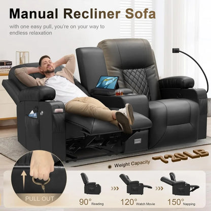 Large Loveseat Recliner, Loveseat Recliner Sofa with Storage Console, Recliner Chair with USB Ports, 2 Cell Phone Holders, Cup