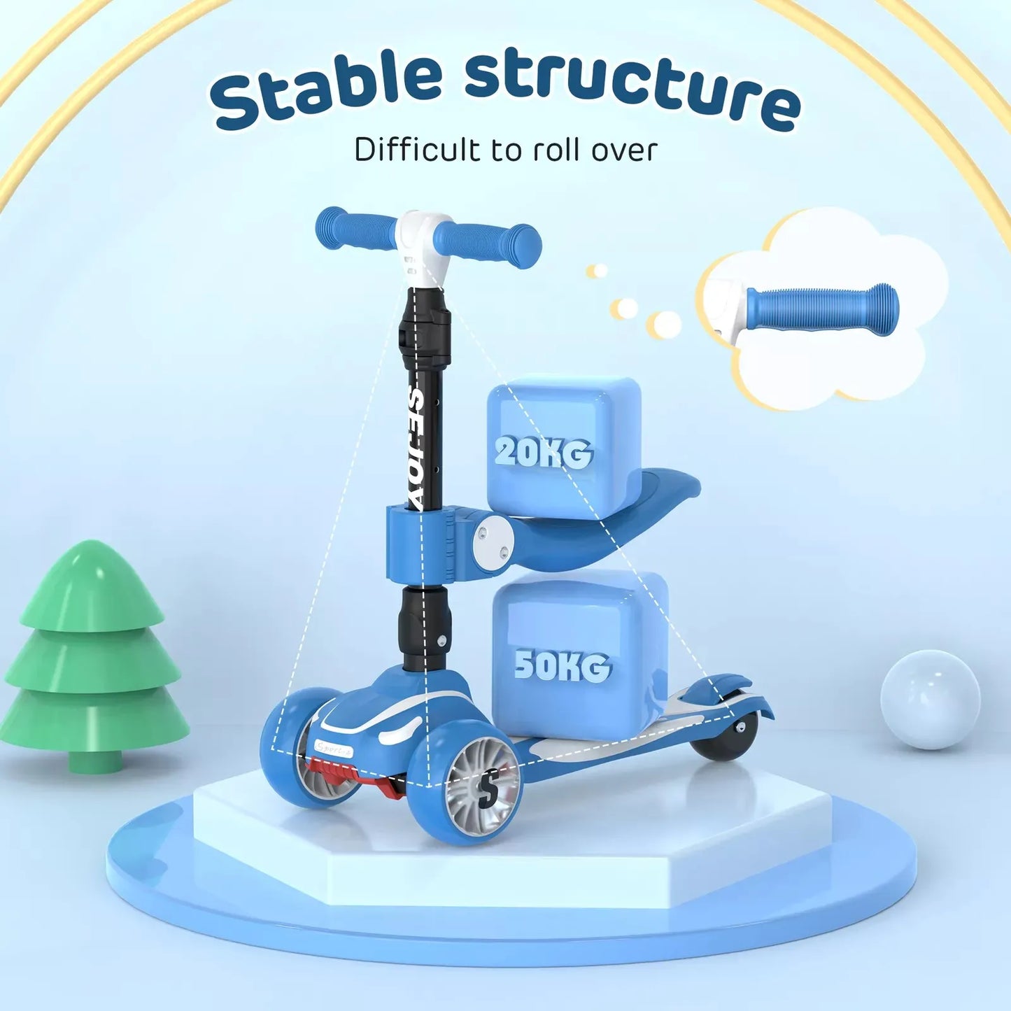 Sejoy Toddler Kick Scooter for Kids with 3 Wheels Extra-Wide Childrens Foldable Toy Scooter with Adjustable Height/Handlebars &