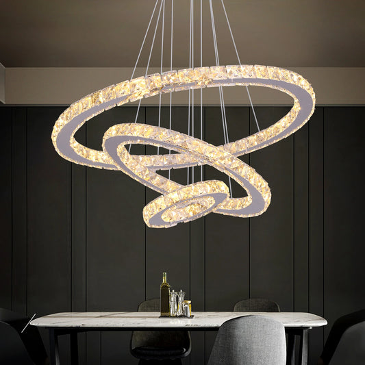Crystal Ceiling Chandelier 3 Rings Hanging Chandelier In The Living Room Home Decoration Luxury Kitchen Light Led Lighting