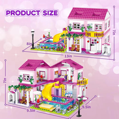 City street view villa summer vacation villa castle building block girl series swimming pool DIY assemble children christmas