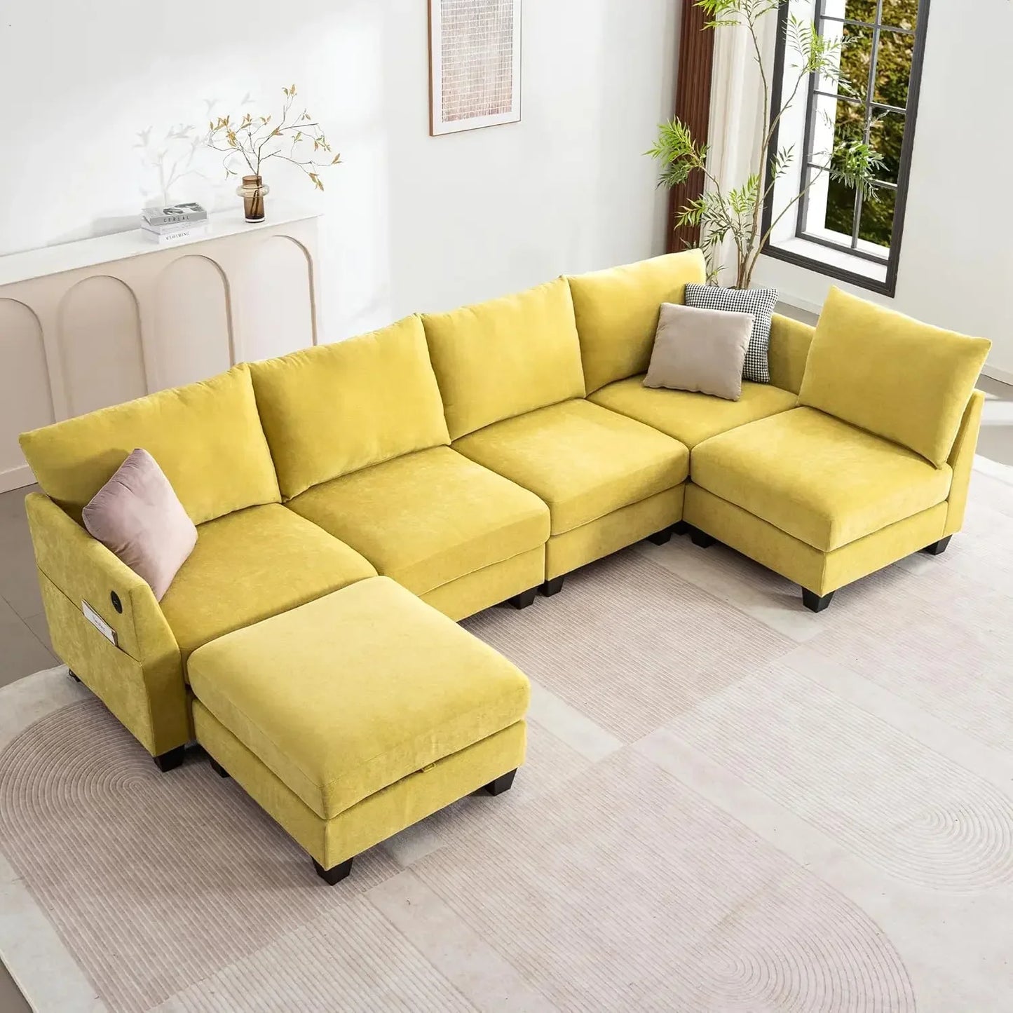 124" Modular Sectional Sofa, U-Shaped 6 Seater Sectional Sofa with Storage Ottoman & USB Ports, Large Cloud Couch Customized