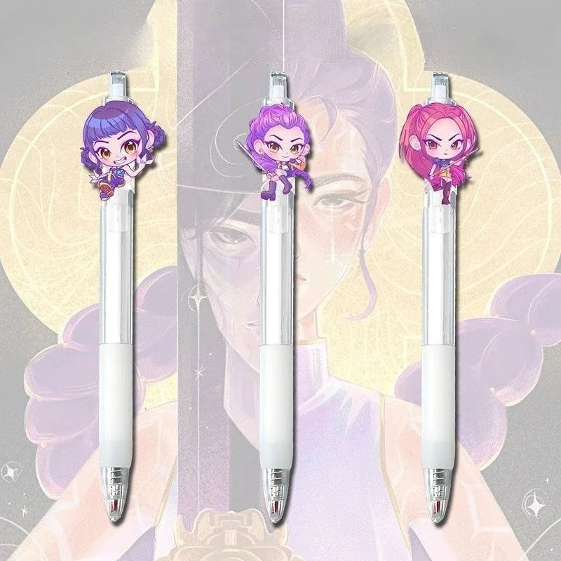 3Pcs KPop Demon Hunters Black Pen Student Take An Exam Draw Game Anime Cartoon Figure Stationery Study Supplies Kids Gift S