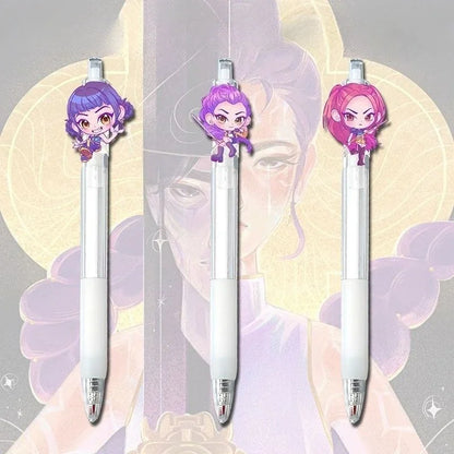 3Pcs KPop Demon Hunters Black Pen Student Take An Exam Draw Game Anime Cartoon Figure Stationery Study Supplies Kids Gift S