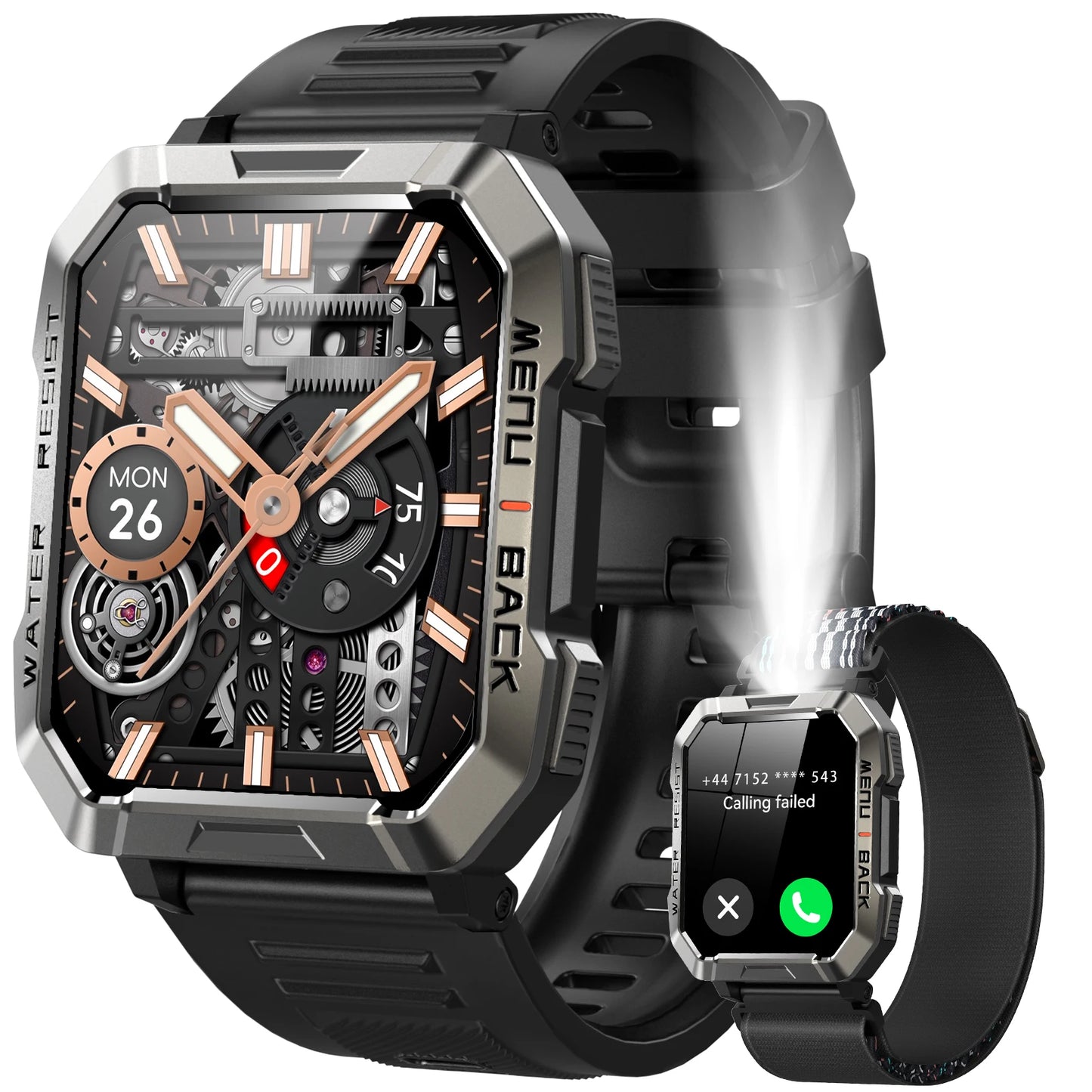 Waterproof W60 Outdoor Smart Watch with Emergency Lighting 2.01'' HD Display 900mAh Large Battery Smartwatch for Women Men Gifts