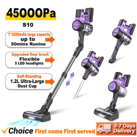 INSE S10 Cordless Vacuum Cleaner 45Kpa Powerful 6-in-1 Stick Vacuum Up to 50Min Runtime Rechargeable Battery for Carpet Pet Hair