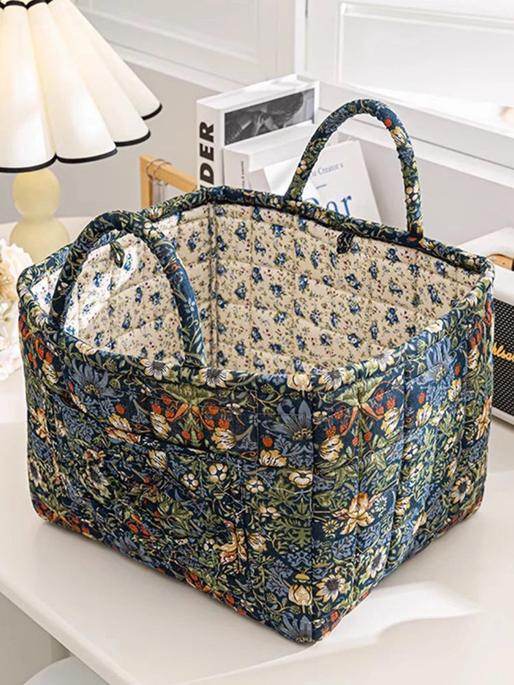 Boho Fabric Storage Basket Portable Quilted Laundry Hampers Collapsible Dirty Clothes Laundry Baskets Bathroom Storage Organizer