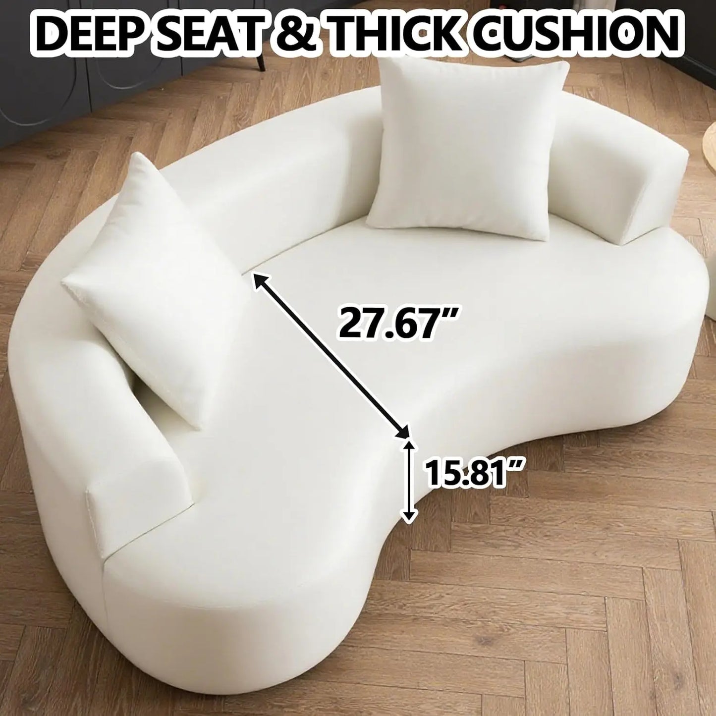80“ Curved Loveseat for Small Spaces, White Curved Couches for Living room, Compression Sofa in a Box with 2 Pillows,