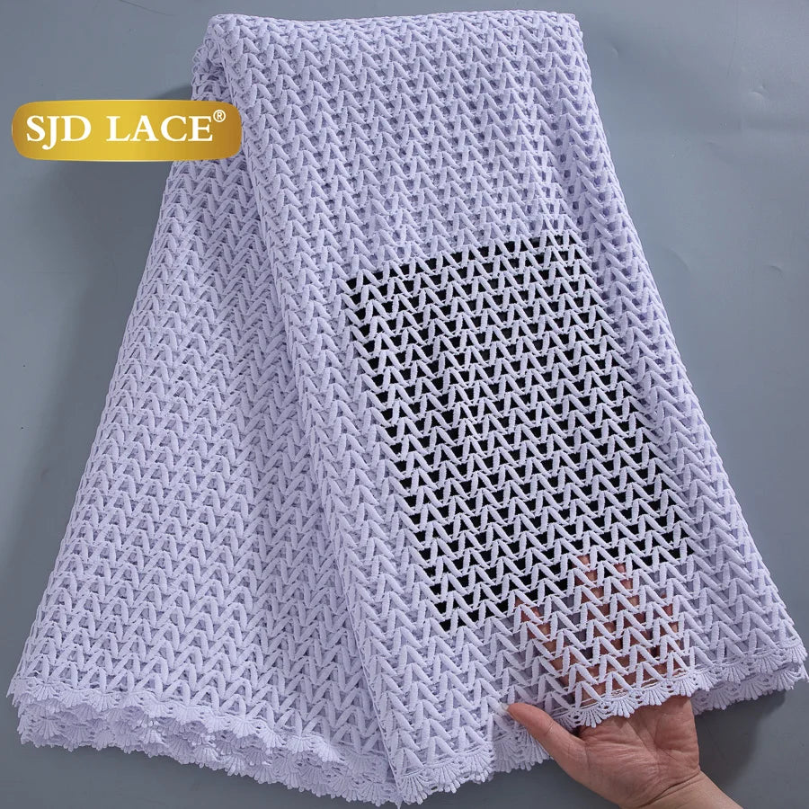 SJD LACE African Sequins Guipure Cord Lace Fabrics 5 Yards White 2025 New Nigerian Water Soluble Lace For Women Dresses Sew 4197