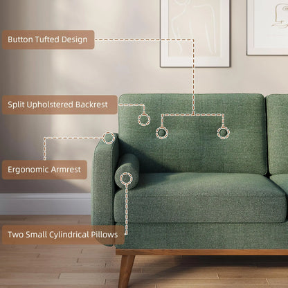 65" Mid Century Modern Couch Sofa Loveseat, Comfy Love Seat Couches for Living Room, 2 Seater Linen Upholstered Deep Seat Couch