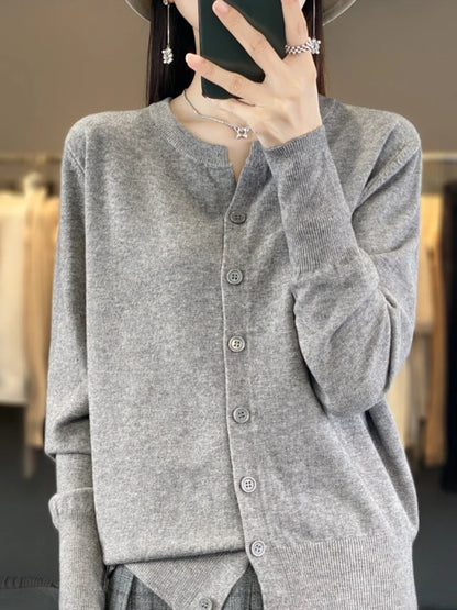 AOSSVIAO 2025 Autumn Winter New Cashmere Cardigan Women Solid Color Sweater Women Loose O-Neck Knitted Sweaters Simple Versatile