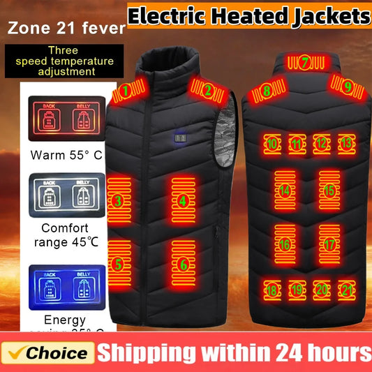 21 Women 9 Areas Heated Vest USB Charging Heated Jacket Washed Keep Warm Hiking Vest Winter Fishing Skiing Vest Heated Coats