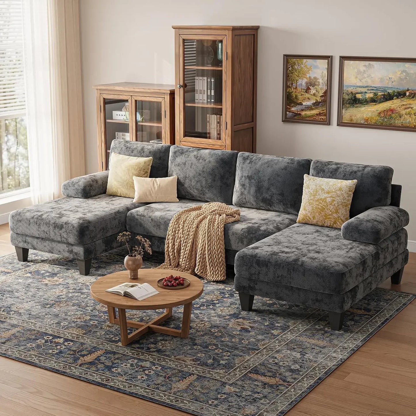 Sectional Couches for Living Room | 112 Inch U-Shaped Sectional Couch | 4 Seat Sofa Set with Double Chaise for, Customized