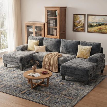 Sectional Couches for Living Room | 112 Inch U-Shaped Sectional Couch | 4 Seat Sofa Set with Double Chaise for, Customized