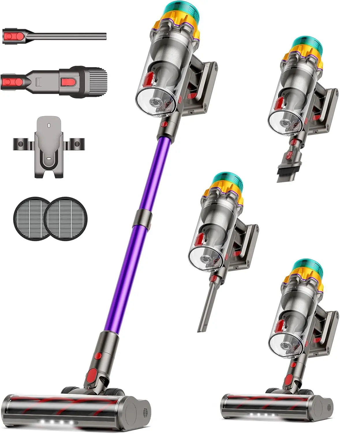 Cordless Vacuum Cleaner 50KPA, 65Min Runtime, XL Dust Cup, Anti-Tangle Brush, LED Display, Self-Standing, for Hardwood, Carpet,