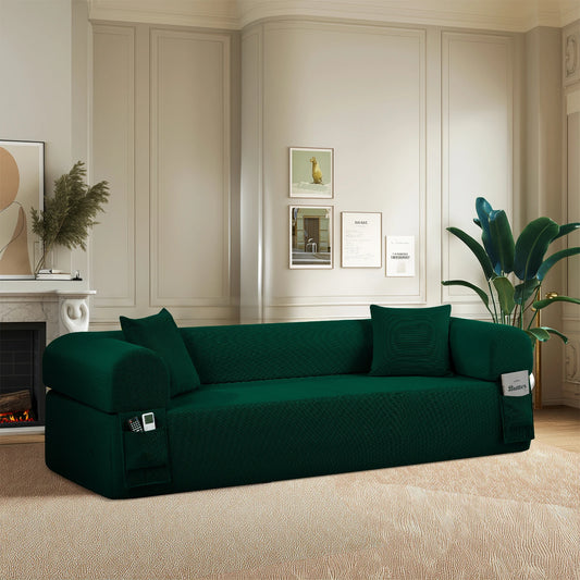 Sofa in a Box, No Assembly 3-Seater Floor Sofa Couch with 2 Pillows & Corduroy Fabric & Side Storage Pockets