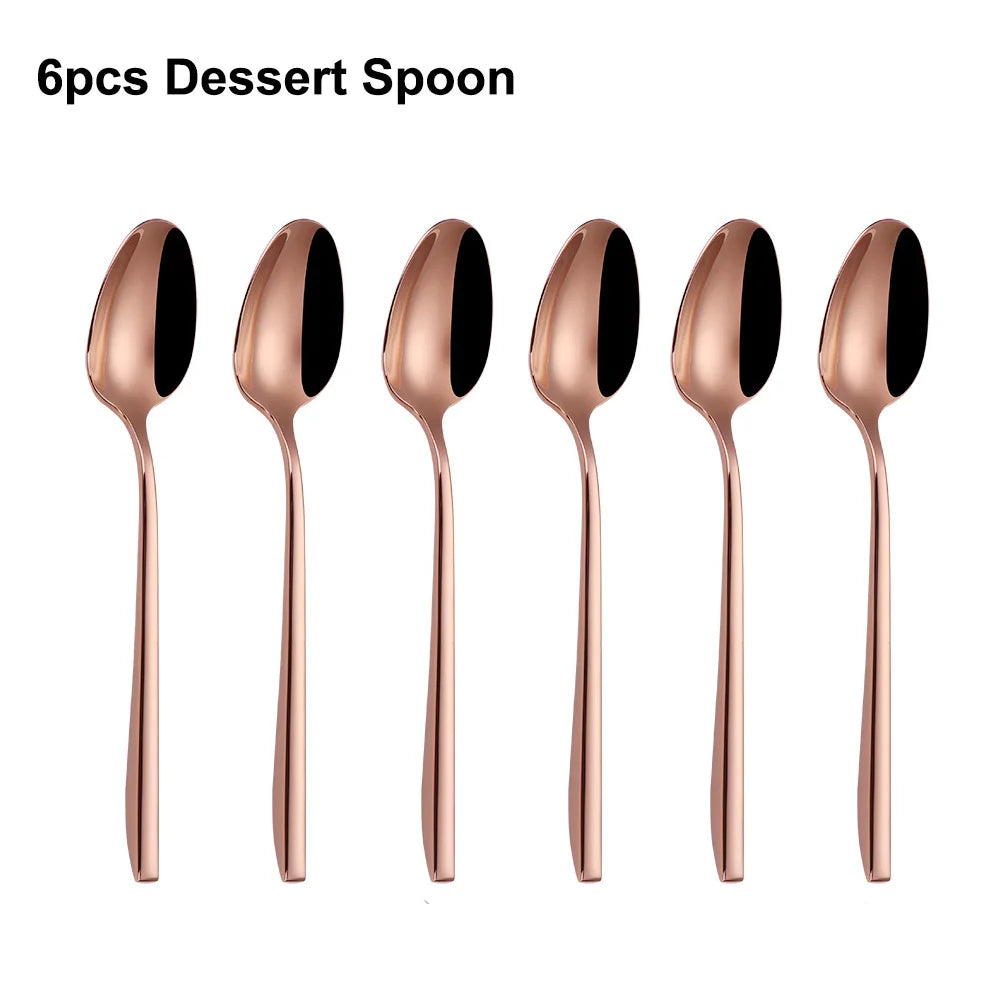 6Pcs Elegant Gold Flatware Set Stainless steel 304 Cutlery Mirror Silverware Rose Knife Fork High Polish Western Dinner Set