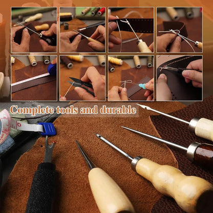 Leather Upholstery Repair Sewing Kit with 12 Colors Waxed Thread Heavy Duty Sewing Needles Awls for Shoes Sofa Carpet Repair