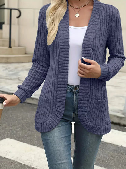 New fashion women's solid color casual pit stripe brushed cardigan jacket