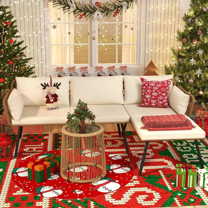 3 Pieces Patio Furniture Set, Outdoor Wicker Conversation Sectional L-Shaped Sofa with 4 Seater