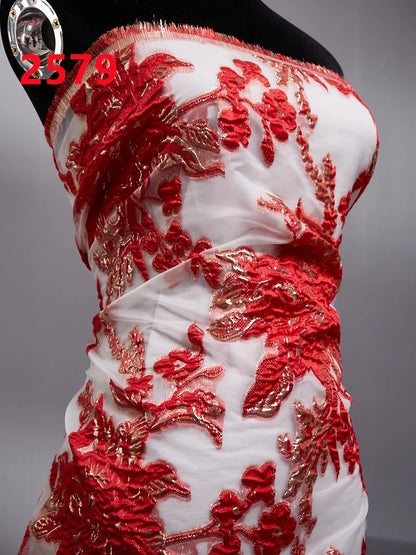 Latest Nigerian Laces Fabric 2025 Luxury 5 Yards African Jacquard Brocade Lace Fabric for Sewing Family Prom Dresses F4012