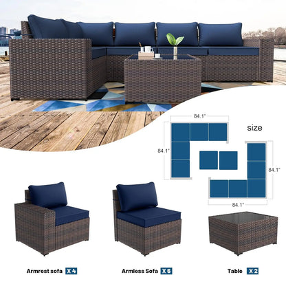 12 Pieces Outdoor Patio PE Rattan Sectional Sofa Set with Cushions & Tempered Glass Coffee Table for Garden Porch, Customized