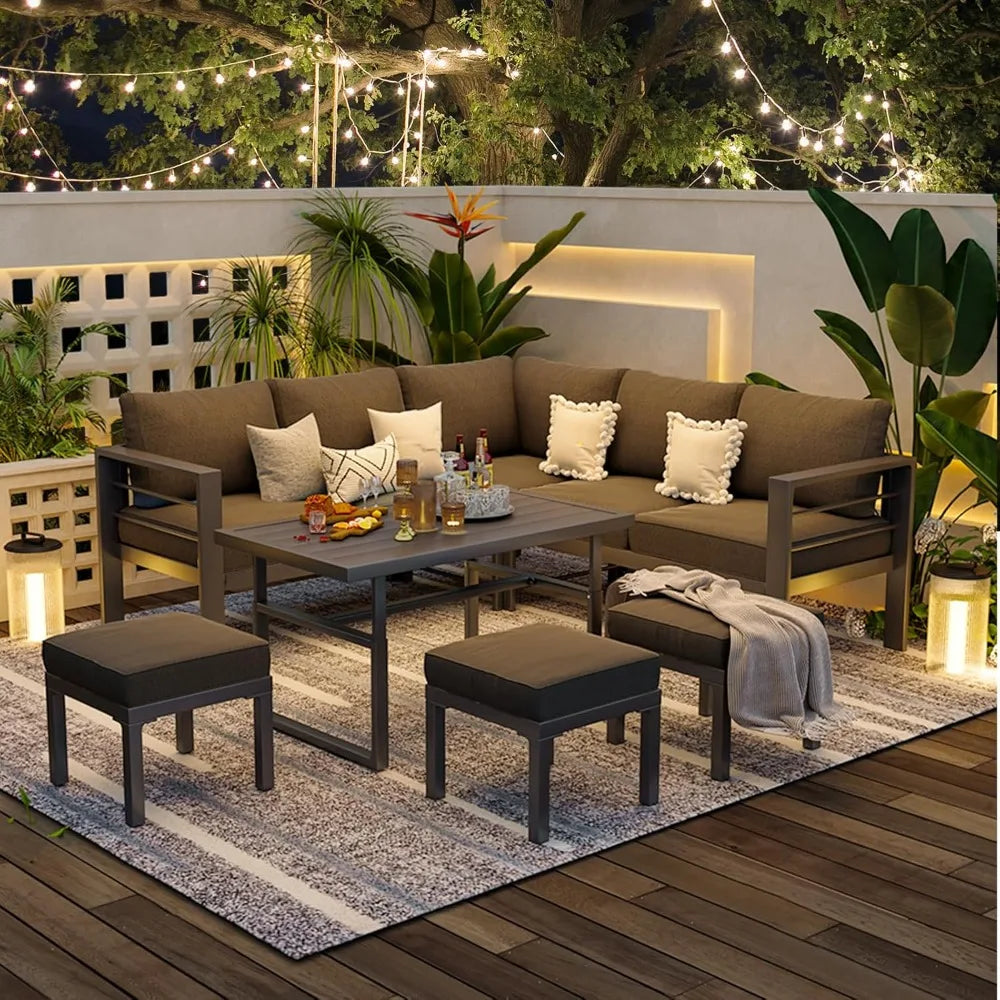 HOME - Aluminum Patio Furniture Set, Modern Outdoor Conversation Table and Chair Sofa Sets with Dark Grey Cushions-Hot Sale