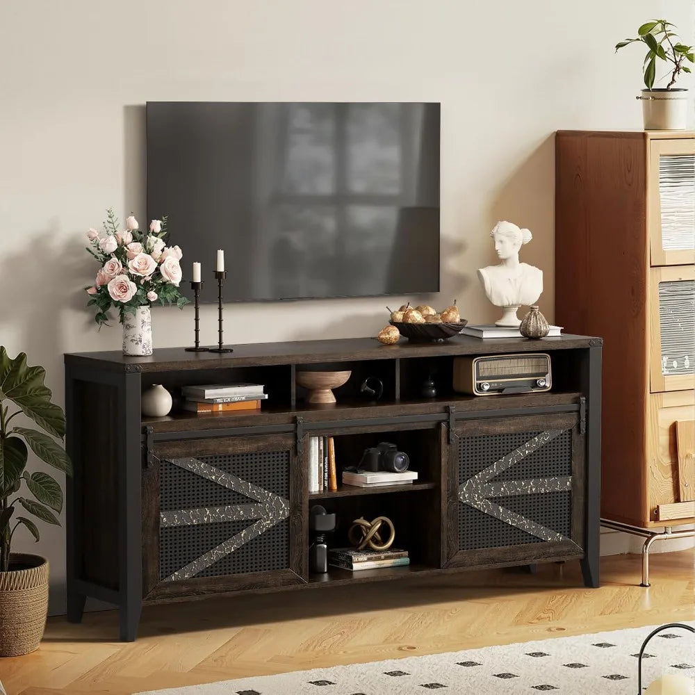 70 Inch TV Stand for TVs up to 70", Rustic Farmhouse Media Console with Sliding Barn Doors,Entertainment Center for Living Room