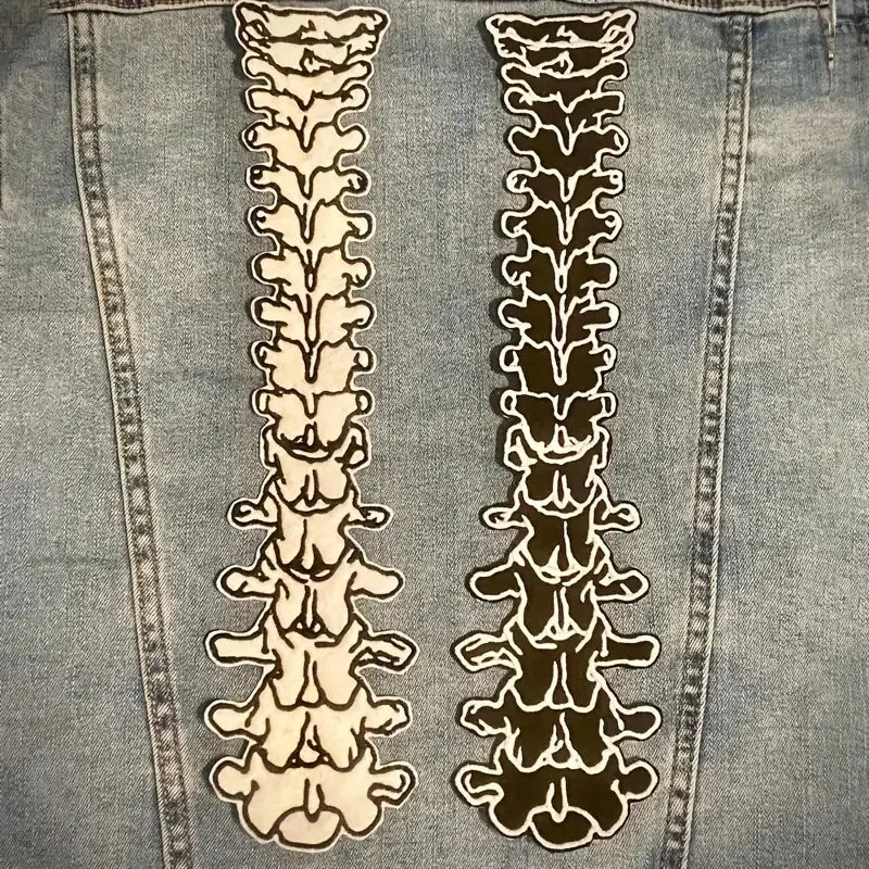 2-Pack of Large White or Black Spine Bone Iron-On or Sew-On Patches, Spine Patches, Black and White Punk, Gothic Style Patches, Oversized Badges, Can Be Used on Bags, Jeans, Jackets, Vests, Can Be Freely Cut and Sewn, DIY Cre
