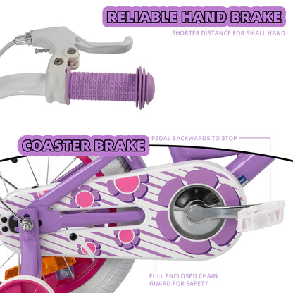 Hiland 12/14/16 Inch Children's Bicycle, 3-7 Years Girls Bicycle with Basket Stabilisers, Various Colours