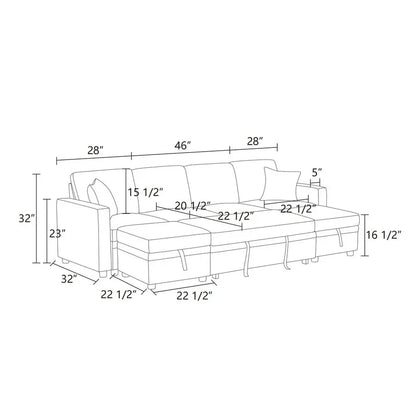 Sofa Couch Bed, Convertible Sofa Bed with Armrests, Sectional Sofa with Storage Seat U Shaped Sectional Couch with Reversible C