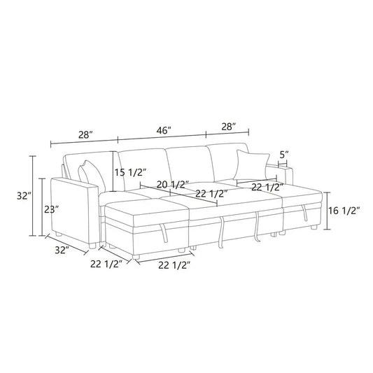 Sofa Couch Bed, Convertible Sofa Bed with Armrests, Sectional Sofa with Storage Seat U Shaped Sectional Couch with Reversible C