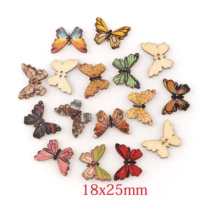 50PC 2 Holes 3 Size Colorful Butterfly Wooden Buttons Fit Sewing And Scrapbooking Sewing Buttons For Craft DIY Mixed