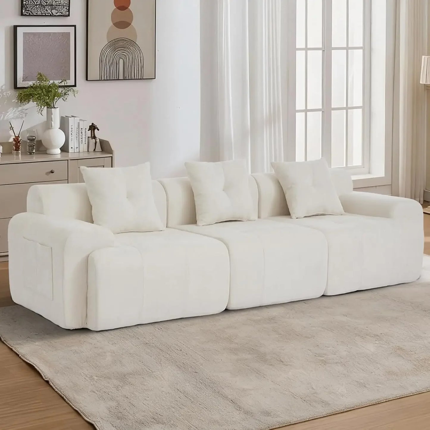 101.65” Modular Sectional Couch for Living Room, 3-Seater Cloud Sofa with Deep Seat, Woven Texture Upholstery, Customized