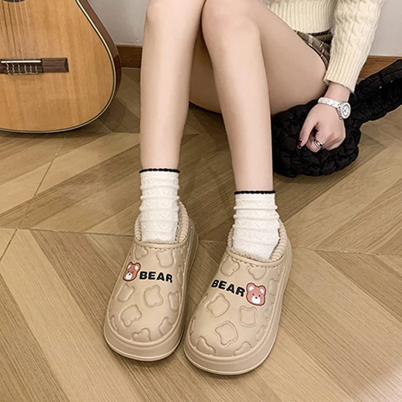 Comwarm Winter Furry Slippers For Women Waterproof Cotton Slides Platform Indoor Slides Fuzzy Warm Cozy Outdoor Women's Slippers