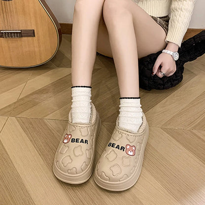 Comwarm Winter Furry Slippers For Women Waterproof Cotton Slides Platform Indoor Slides Fuzzy Warm Cozy Outdoor Women's Slippers